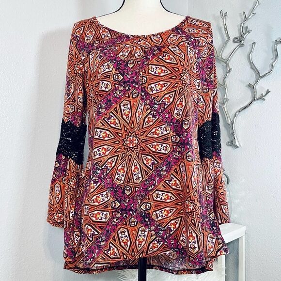 Hannah Long Sleeve Boho Top Orange Women's Medium - Picture 1 of 9